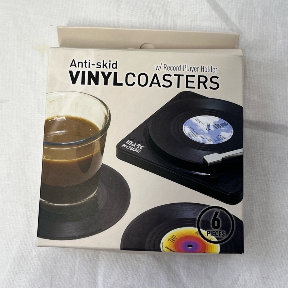 Anti- skid Vinyl Coasters with Record player holder 6 pieces
New